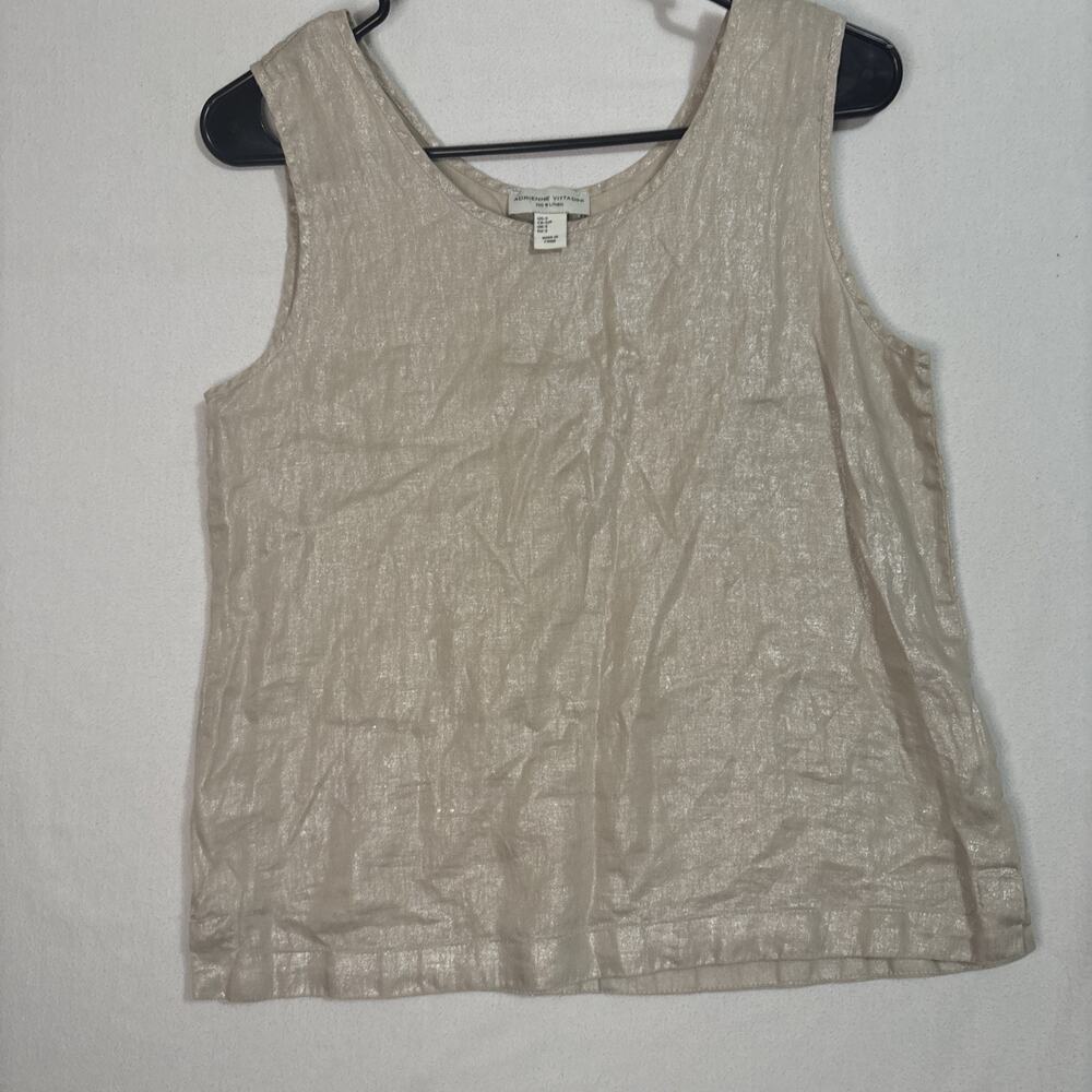Linen Adrienne Vittadini Women's Top Small Sleeveless Metallic Shimmer Neutral